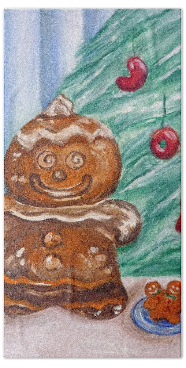 Christmas Beach Towel featuring the painting Gingerbread Cookies by Victoria Lakes