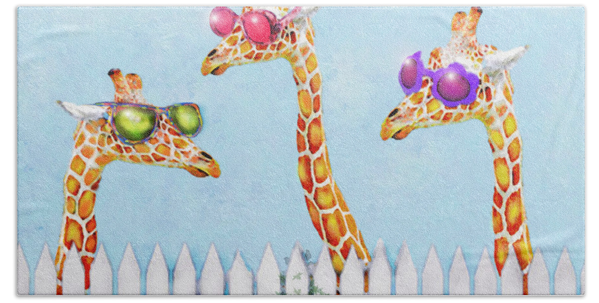  Jane Schnetlage Beach Sheet featuring the digital art Giraffes In Sunglasses by Jane Schnetlage