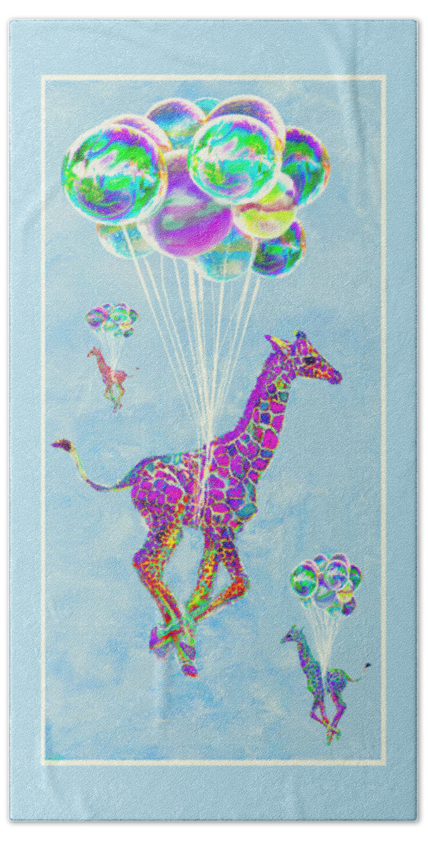 Giraffe Beach Sheet featuring the digital art Giraffes With Balloons by Jane Schnetlage