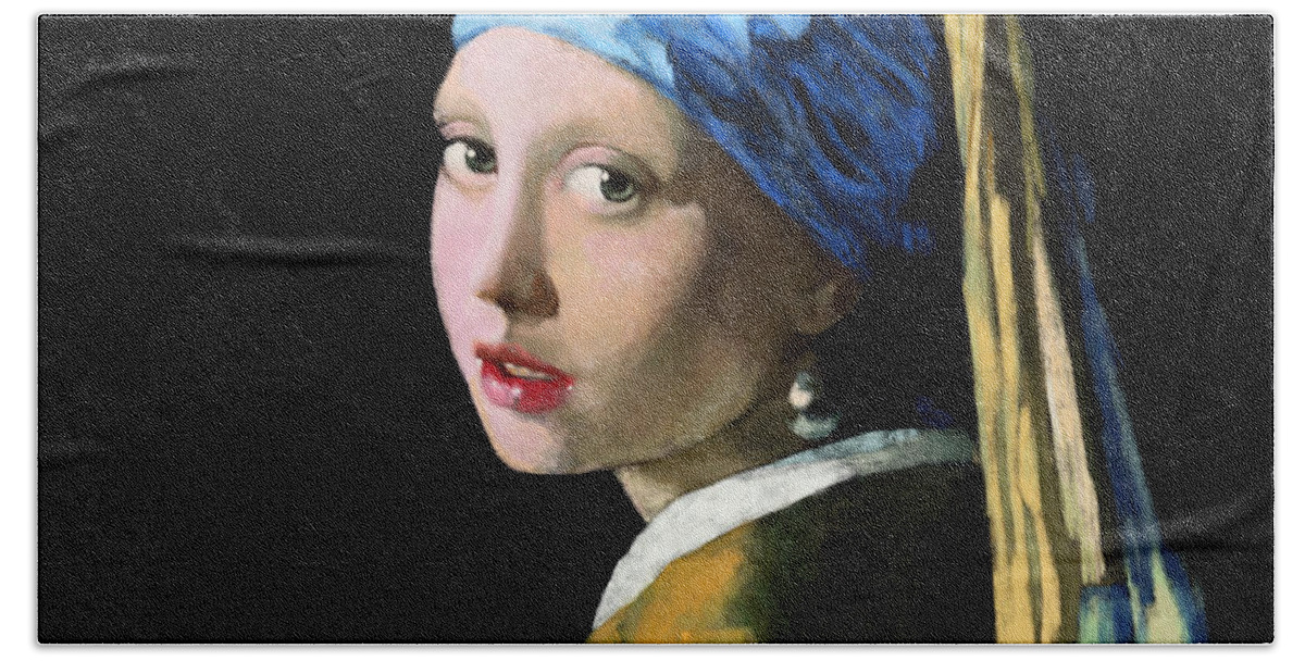 Vermeer Beach Sheet featuring the painting Girl with a Pearl Earring by Arie Van der Wijst