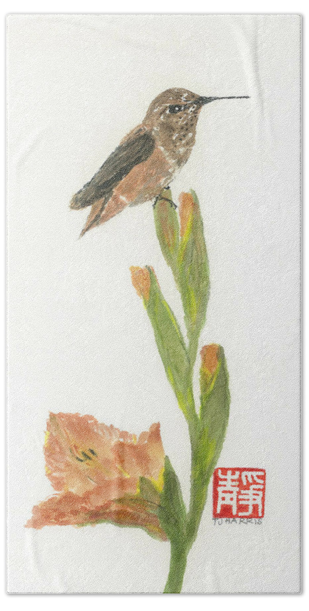 Japanese Beach Towel featuring the painting Glad Hummingbird by Terri Harris