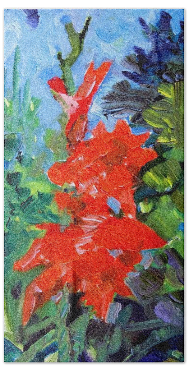 Flowers Beach Sheet featuring the painting Gladiolus by Adele Bower