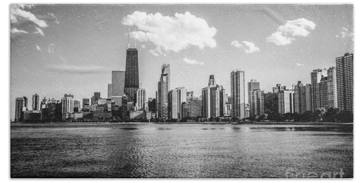 2012 Beach Towel featuring the photograph Gold Coast Skyline in Chicago Black and White Picture by Paul Velgos