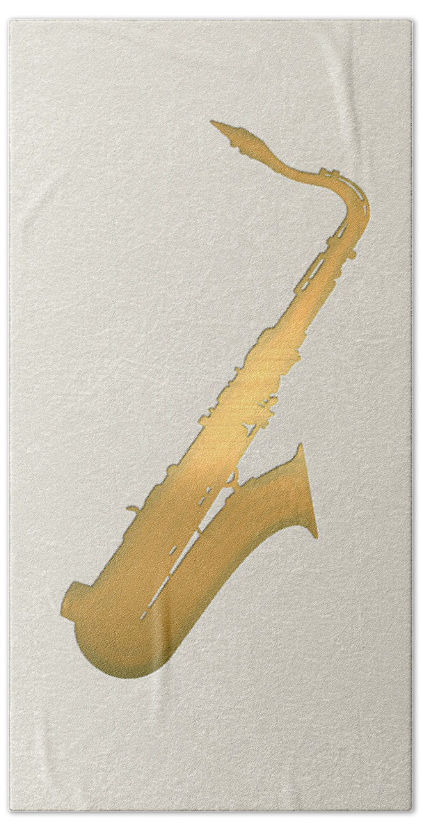 'tools Of The Trade' Collection By Serge Averbukh Beach Towel featuring the digital art Gold Embossed Saxophone on Beige Background by Serge Averbukh