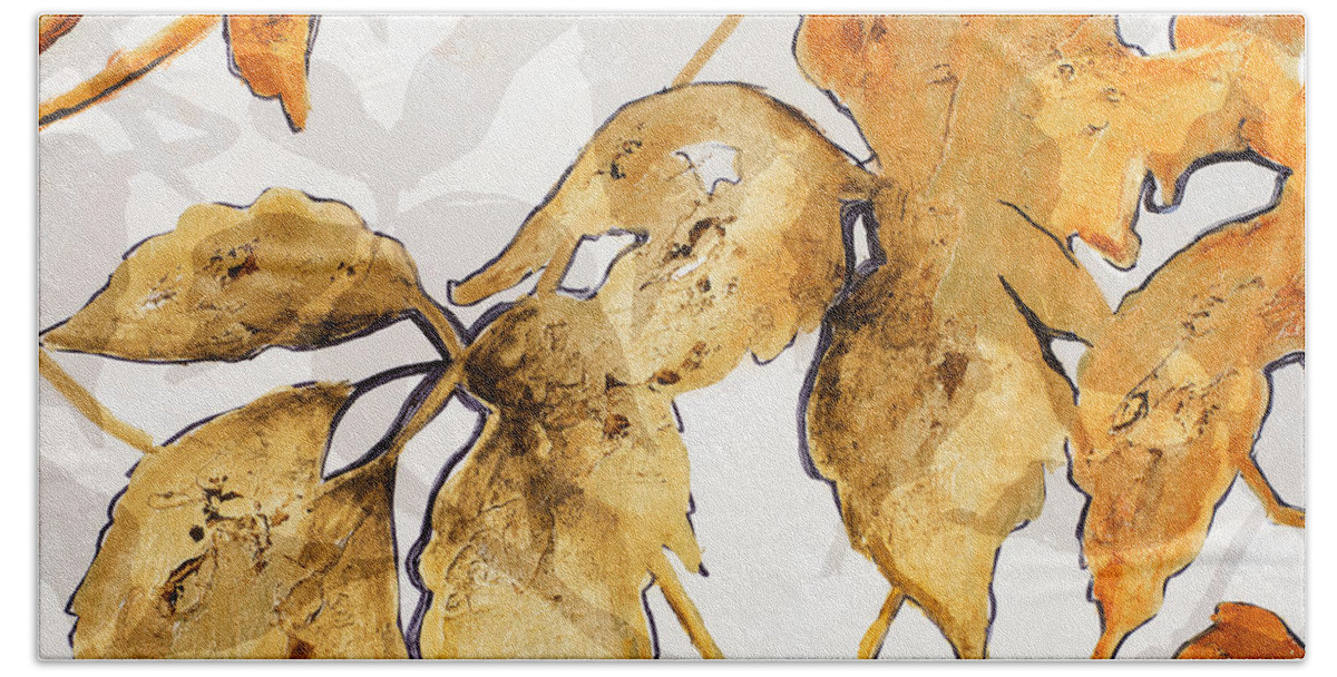 Gold Beach Towel featuring the mixed media Gold Shadows II by Patricia Pinto