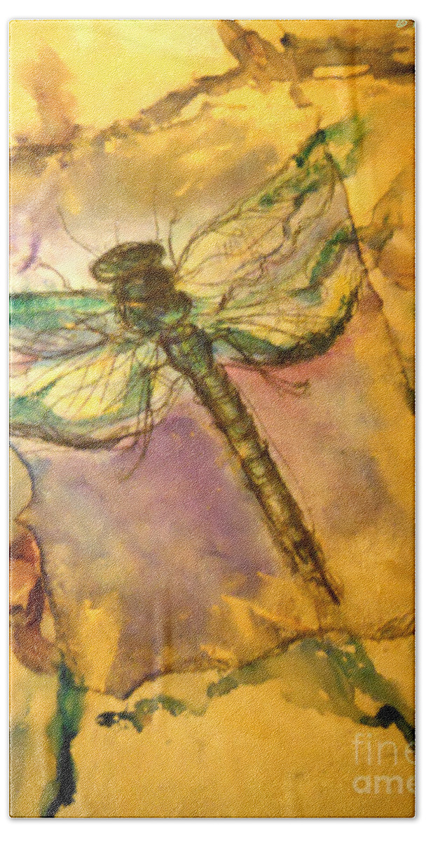 Dragonfly Beach Sheet featuring the painting Golden Dragonfly by M c Sturman