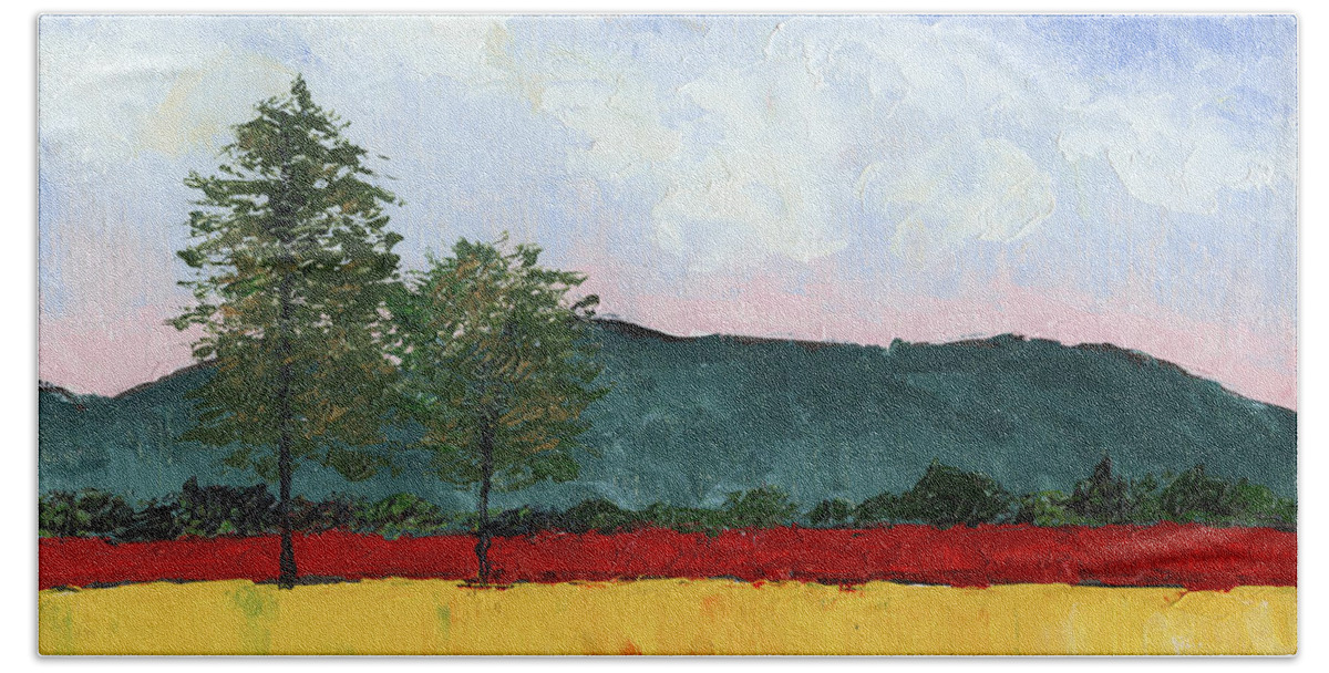 Field Beach Towel featuring the painting Golden Field by Ginny Neece