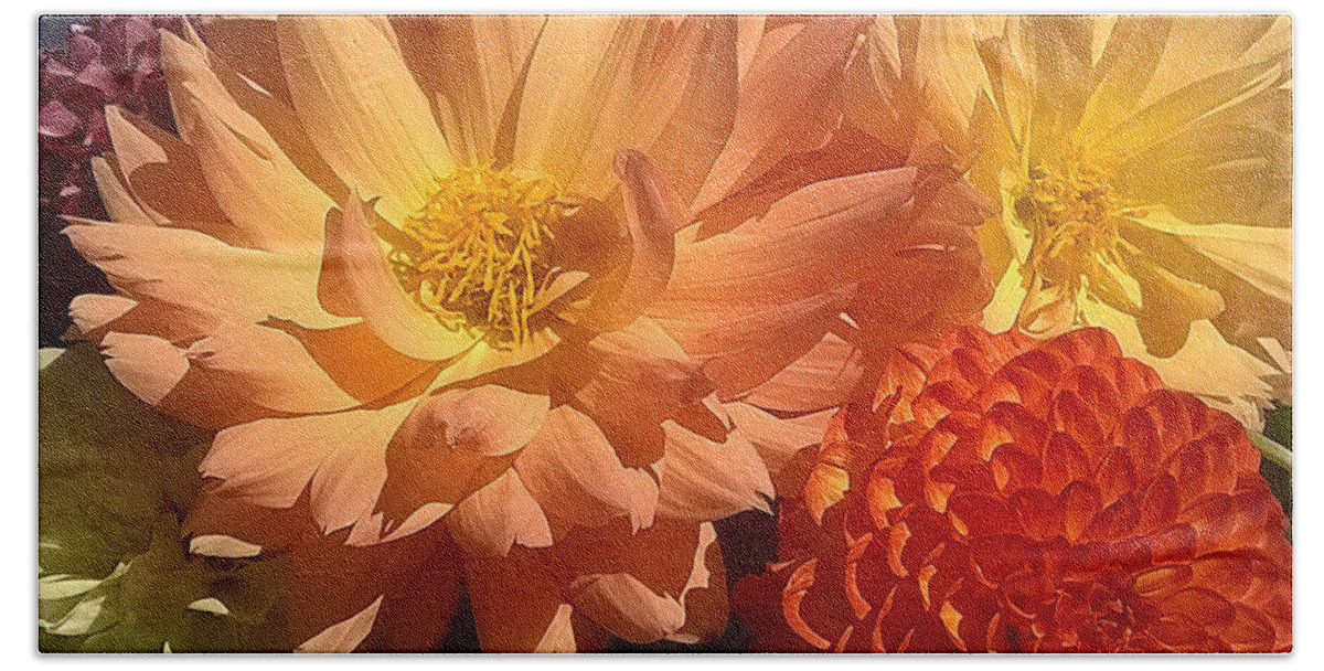 Duane Mccullough Beach Towel featuring the photograph Golden Flowers Upclose by Duane McCullough