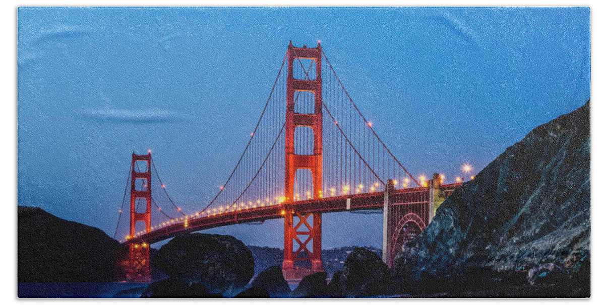 Golden Gate Beach Towel featuring the photograph Golden Gate at Twilight by Linda Villers
