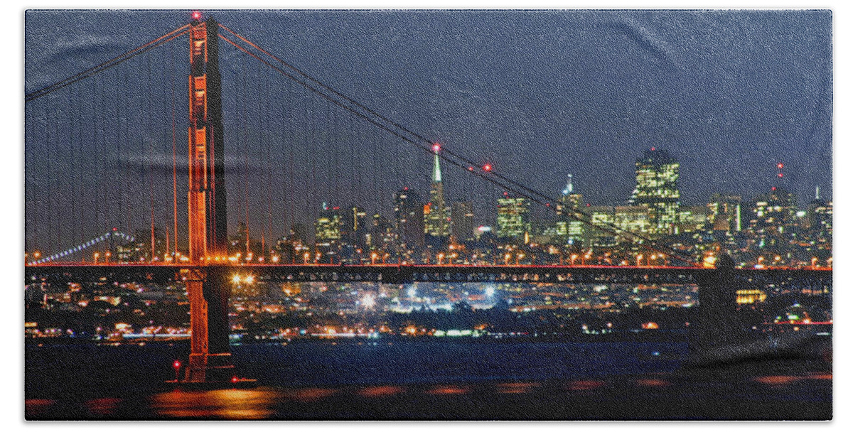 Golden Gate Bridge Beach Towel featuring the photograph Golden Gate Night 10-26-10 by Christopher McKenzie