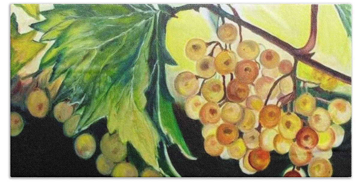 Grapes Beach Sheet featuring the painting Golden Grapes by Julie Brugh Riffey