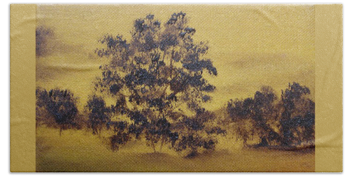 Landscape Beach Towel featuring the painting Golden Landscape by Judith Rhue