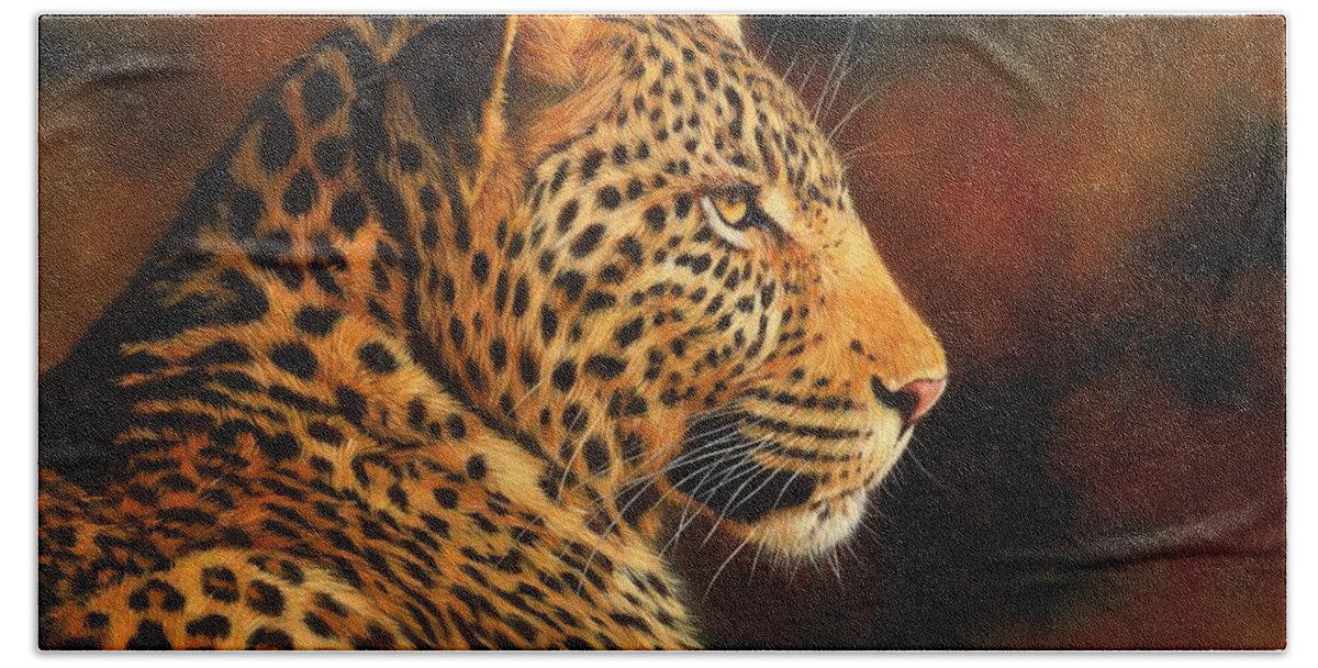 Leopard Beach Towel featuring the painting Golden Leopard by David Stribbling