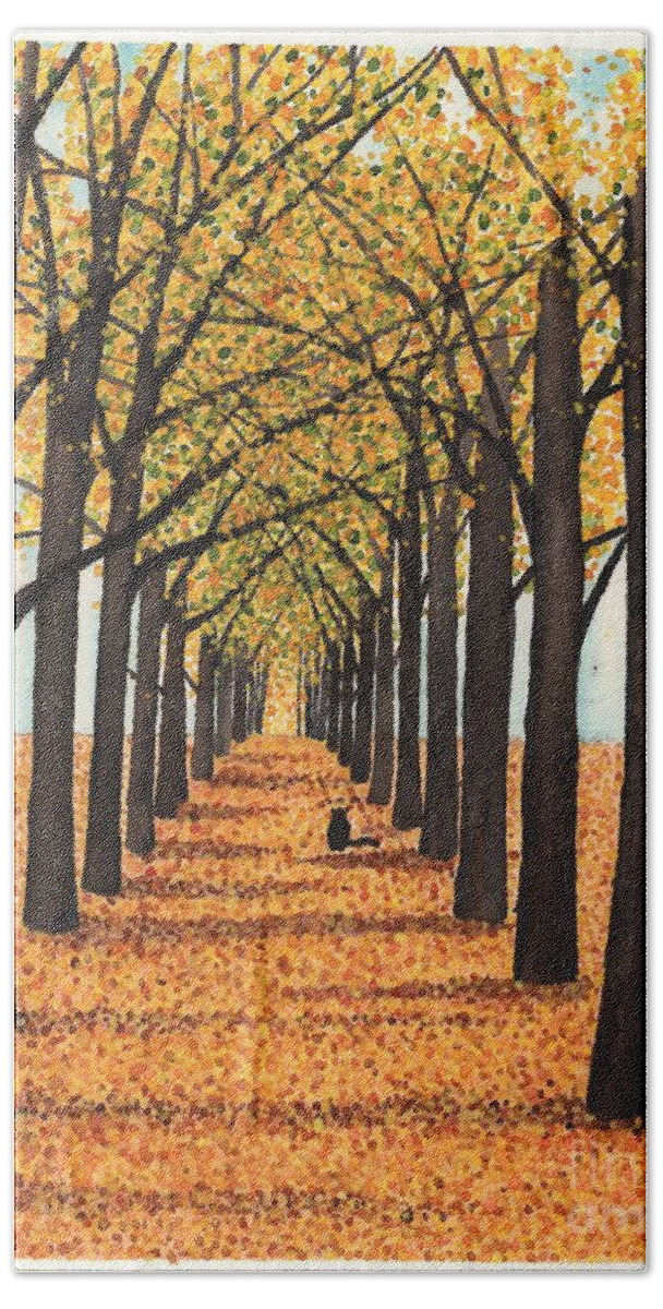 Allee Beach Sheet featuring the painting Golden Way by Hilda Wagner