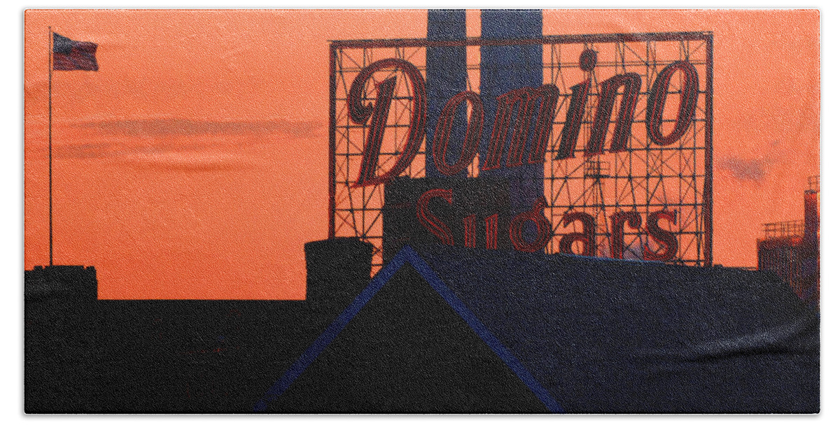 Domino Sugar Sign Beach Towel featuring the photograph Good Morning Sugar by Bill Swartwout