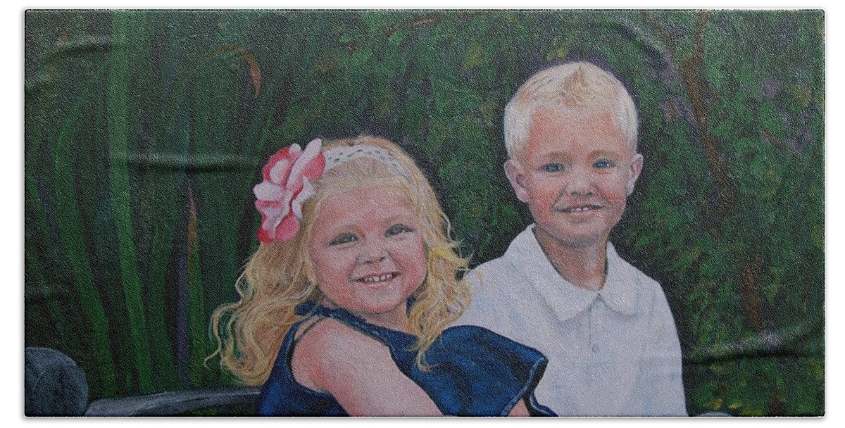 Figurative Beach Towel featuring the painting Grampa and Gramma's Joy by Sharon Duguay