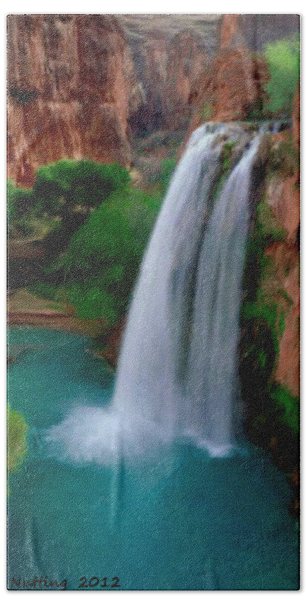 Canyon Beach Towel featuring the painting Grand Canyon Waterfalls by Bruce Nutting