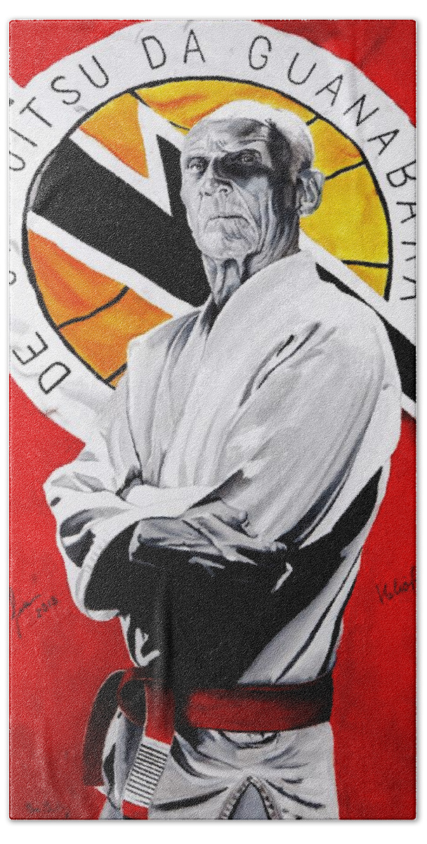 Helio Beach Towel featuring the painting Grand Master Helio Gracie by Brian Broadway