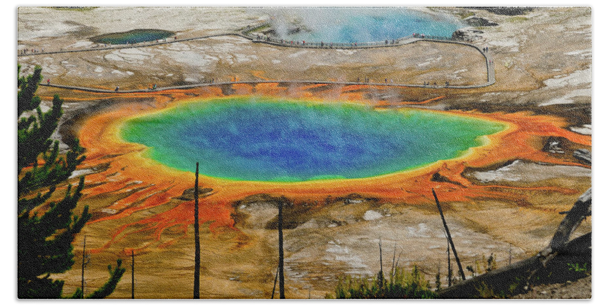 Yellowstone Beach Towel featuring the photograph Grand Prismatic Spring no border by Greg Norrell