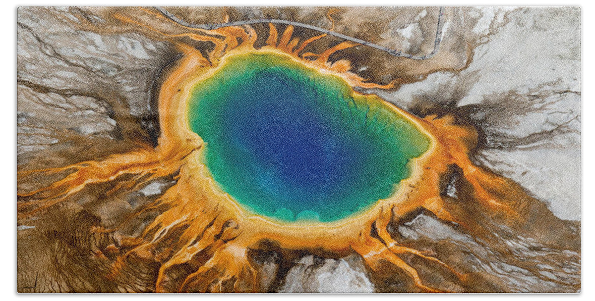 North America Beach Towel featuring the photograph Grand Prismatic Spring Overhead by Max Waugh