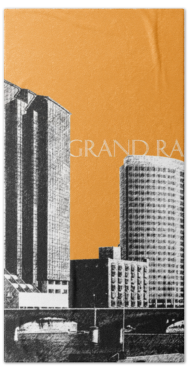 Architecture Beach Sheet featuring the digital art Grand Rapids Skyline - Orange by DB Artist