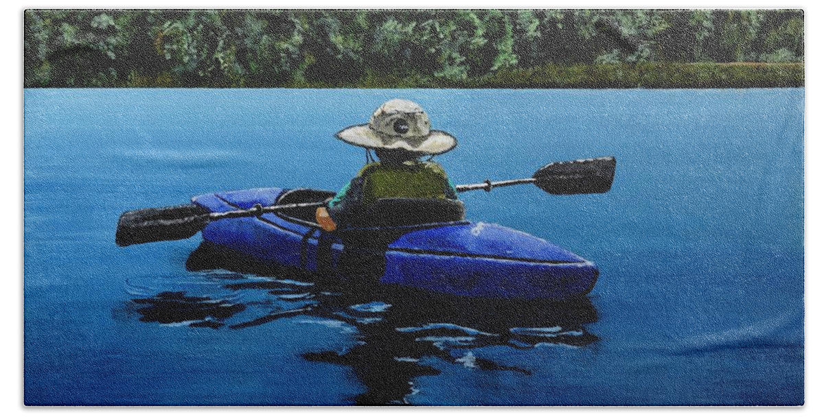 Kayak Beach Sheet featuring the painting Grandma's Cabin by Chad Berglund