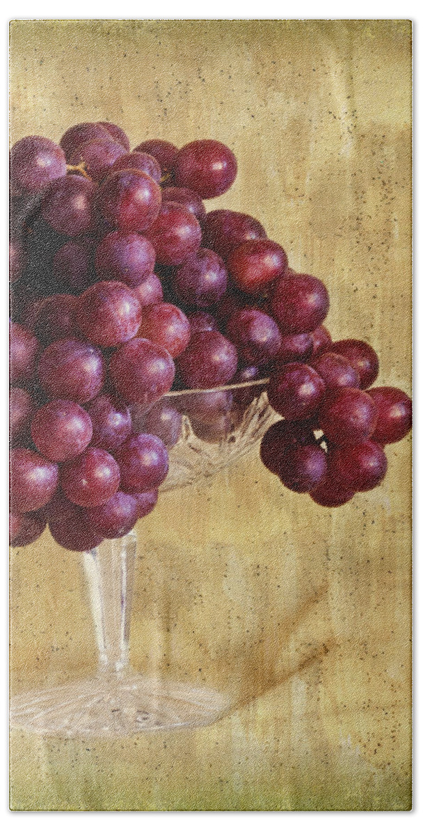 Grapes And Crystal Still Life Beach Towel featuring the photograph Grapes And Crystal Still Life by Sandra Foster