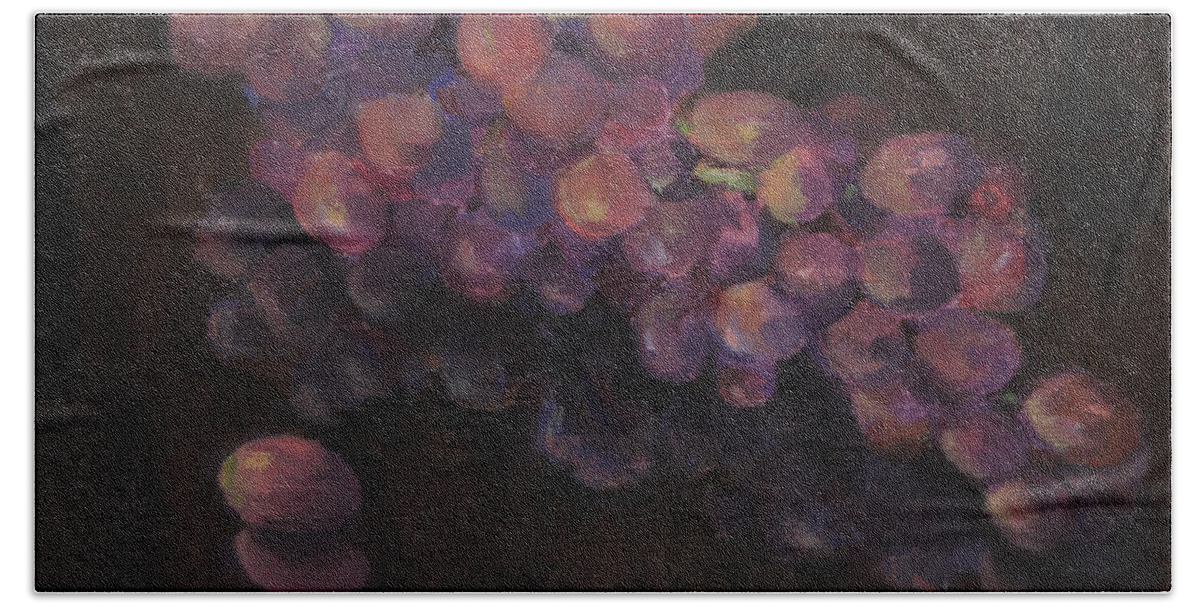 Flame Grapes Beach Towel featuring the painting Grapes in Reflection by Maria Hunt