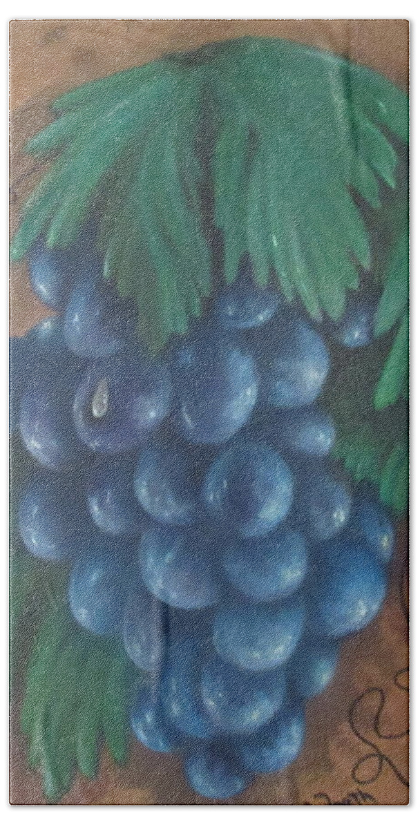 Antique Beach Towel featuring the painting Grapes With Dewdrop by Ashley Goforth