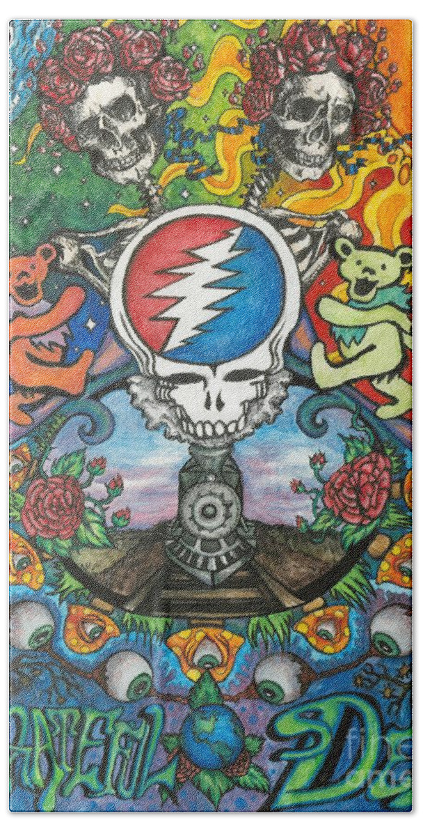 Rock Beach Towel featuring the drawing Grateful Dead Poster by Amanda Paul