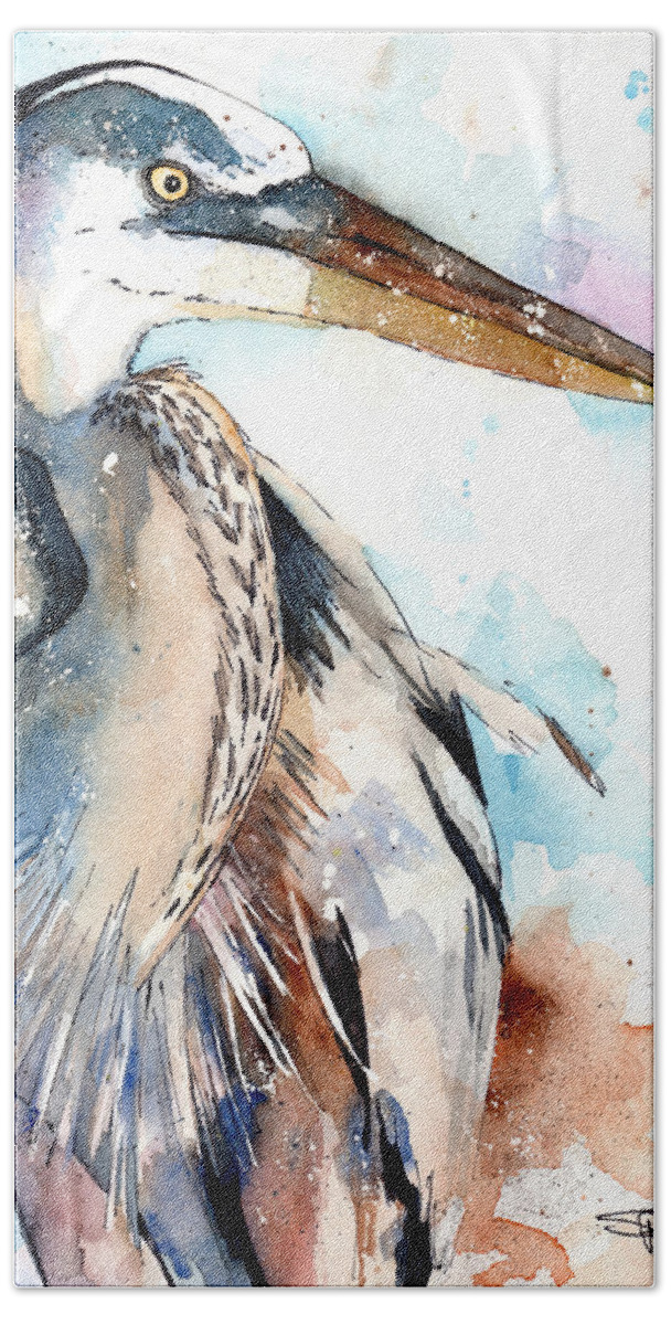 Watercolor Birds Beach Towel featuring the painting Great Blue by Sean Parnell