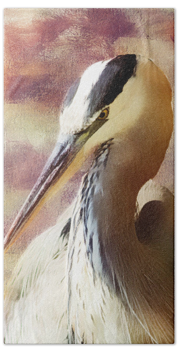Great Heron Portrait Beach Towel featuring the photograph Great Heron Portrait by Georgiana Romanovna