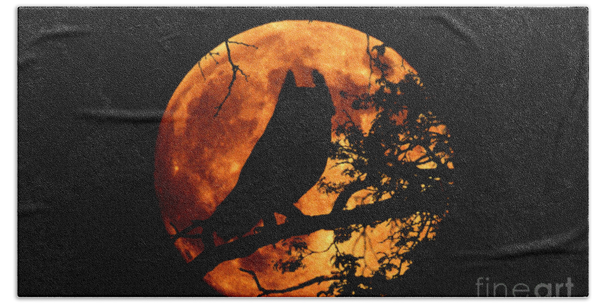 Animal Beach Towel featuring the photograph Great Horned Owl And Moon by Kenneth W Fink