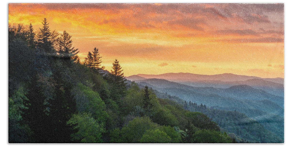 Smoky Mountains Beach Sheet featuring the photograph Great Smoky Mountains North Carolina Scenic Landscape Cherokee Rising by Dave Allen