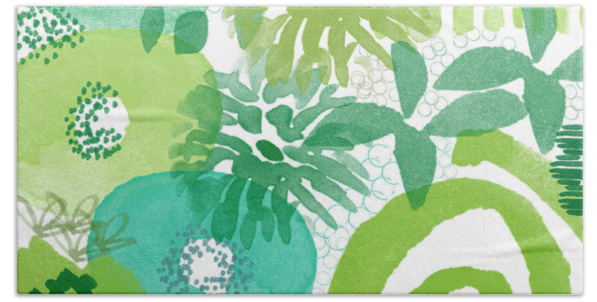 Floral Beach Towel featuring the painting Green Garden- Abstract Watercolor Painting by Linda Woods