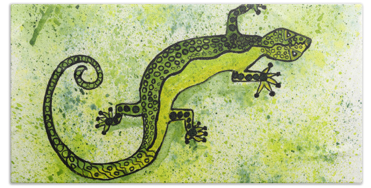 Animal Beach Towel featuring the painting Green Lizard by Darice Machel McGuire