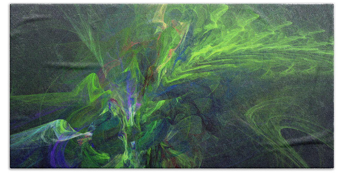 Abstract Beach Towel featuring the digital art Green metamorphosis by Martin Capek