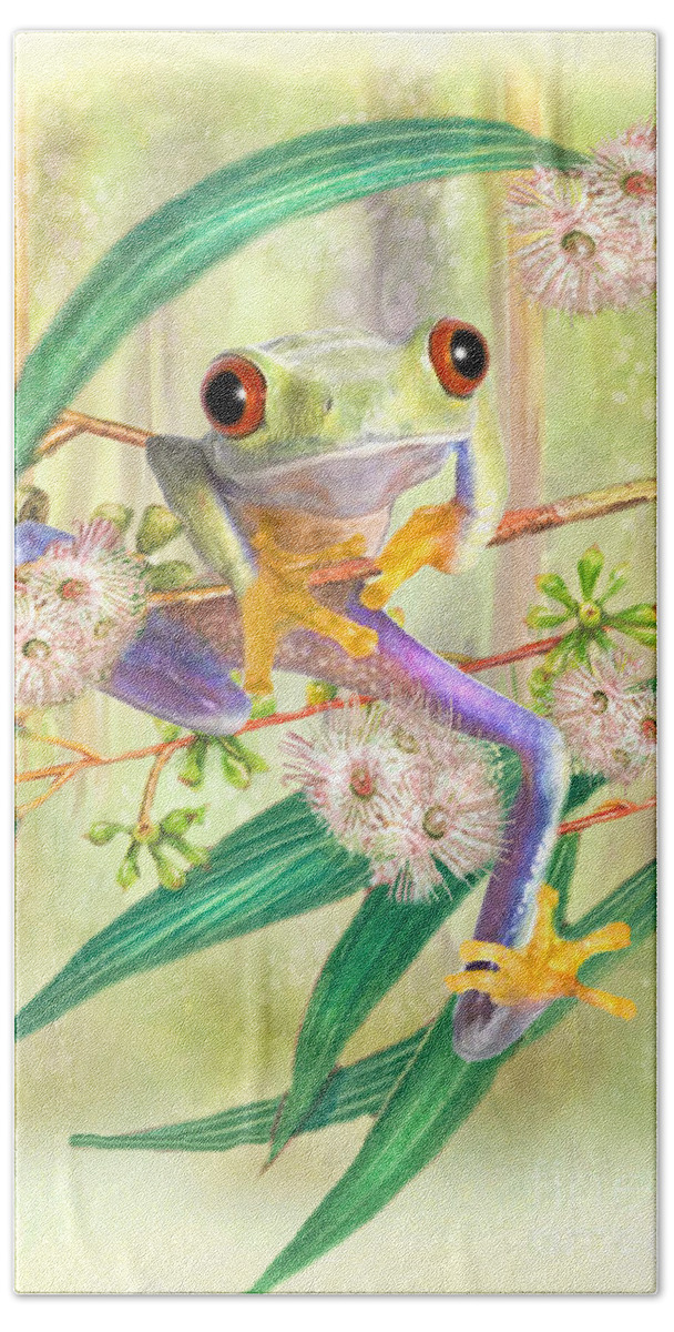 Green Tree Frog Beach Towel featuring the digital art Green Tree Frog by Trudi Simmonds