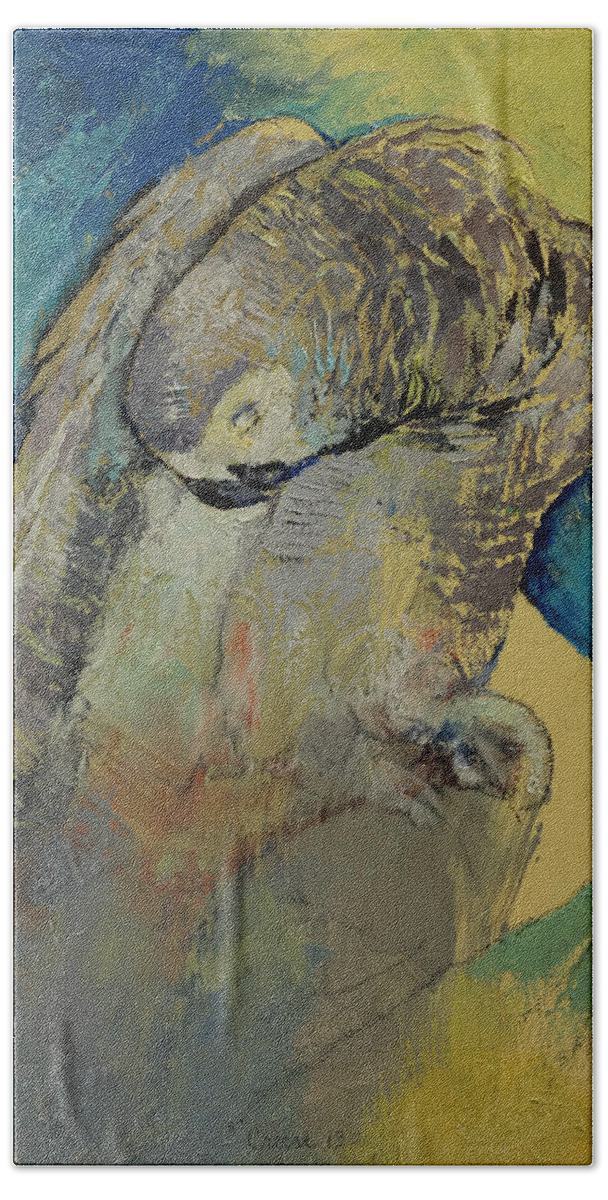 Abstract Beach Towel featuring the painting Grey Parrot by Michael Creese