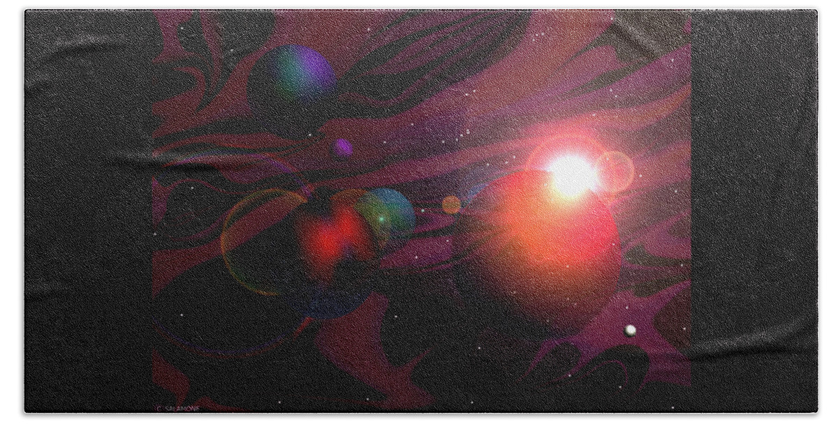 Universe Space Planets Groovy Colors Solar Beach Towel featuring the digital art Groovy by Brenda Salamone