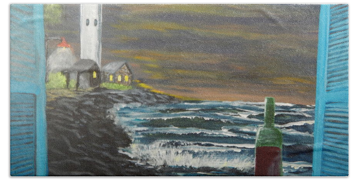 Seascape Beach Towel featuring the painting Guiding Light by Robert Clark