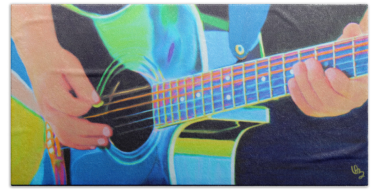 Guitar Beach Towel featuring the painting Guitar Man by Deborah Boyd