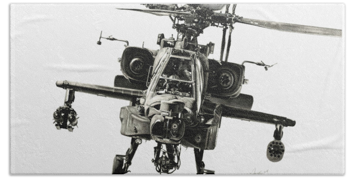 Apache Helicopter Beach Towel featuring the drawing Gunship by Murray Jones