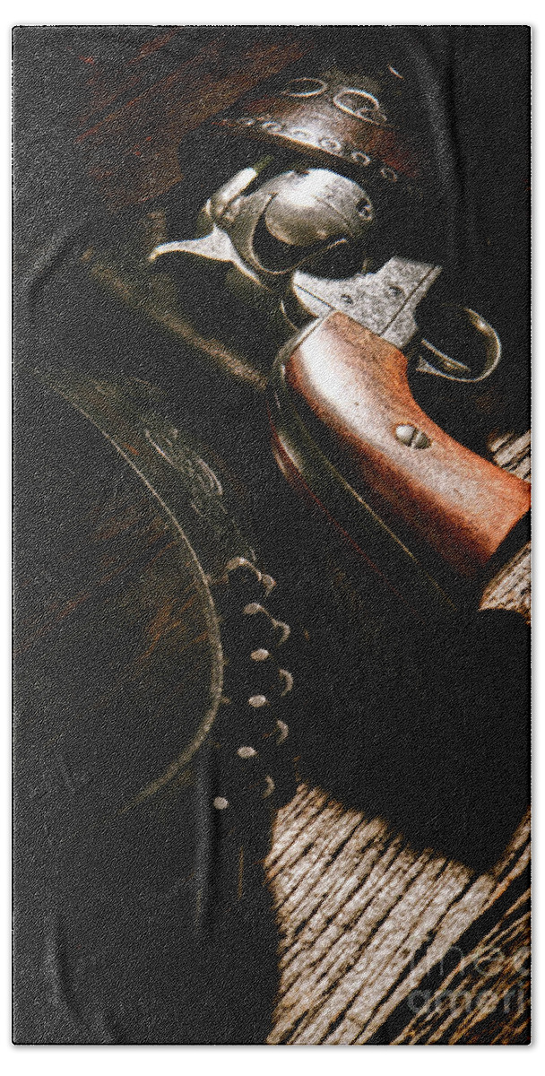 Gun Beach Towel featuring the photograph Gunslinger Tool by Olivier Le Queinec