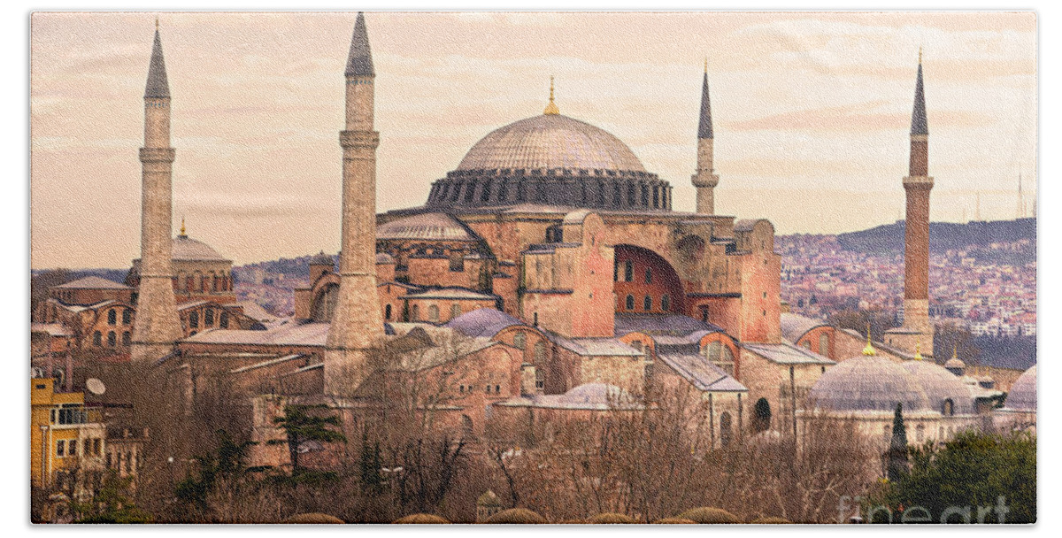 Architecture Beach Towel featuring the photograph Hagia Sophia mosque - Istanbul by Luciano Mortula