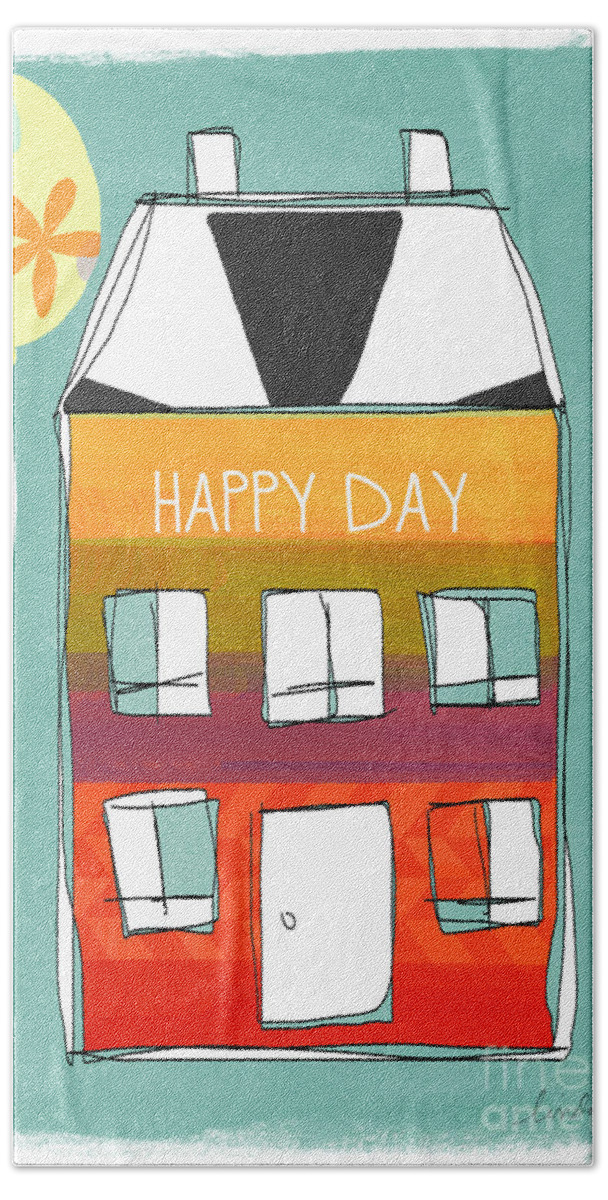 Birthday Beach Towel featuring the mixed media Happy Day Card by Linda Woods