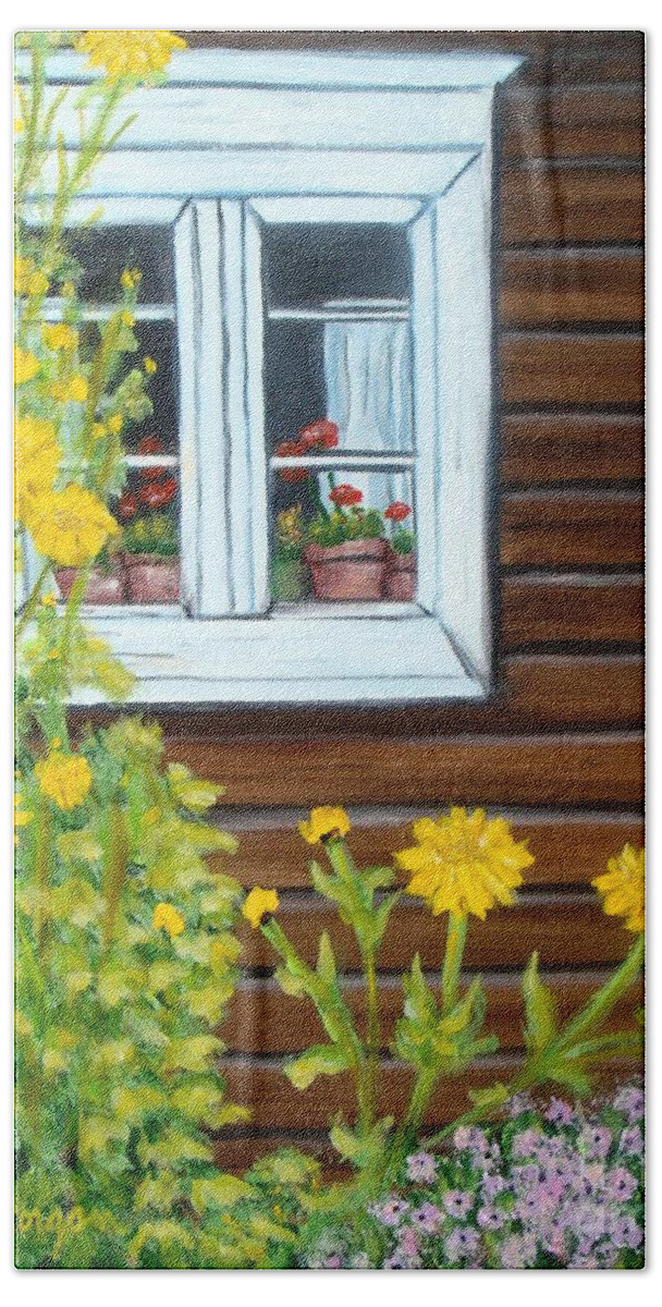 Window Beach Sheet featuring the painting Happy Homestead by Laurie Morgan