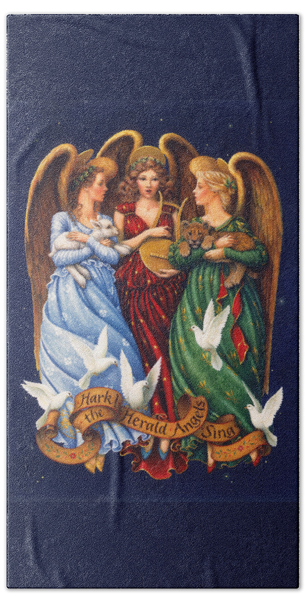 Angels Beach Sheet featuring the painting Hark the Herald Angels Sing by Lynn Bywaters