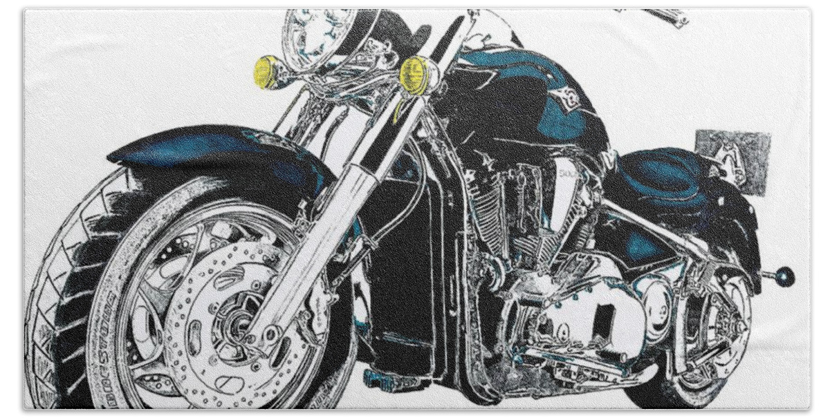 Harley Beach Towel featuring the drawing Harley Davidson by Bill Richards