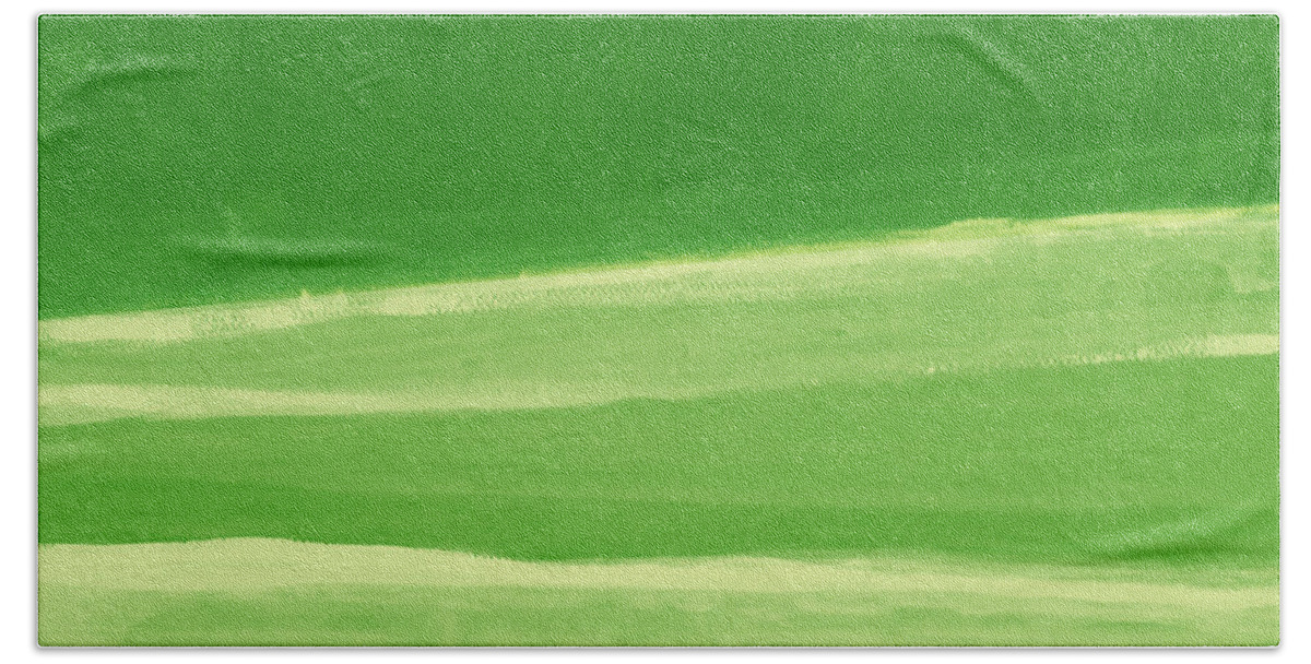 Abstract Painting Beach Towel featuring the painting Harmony In Green by Linda Woods